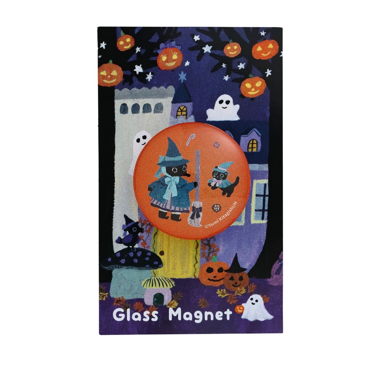 【もぐらちゃんのハロウィン】ガラスマグネット　もぐらちゃんとねこ