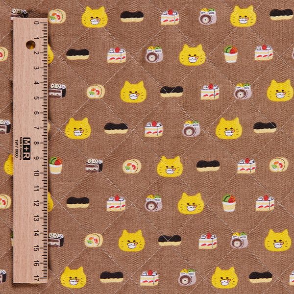 【ノラネコぐんだん】オックスキルト生地 50cmカットクロス（ノラネコスイーツ/チョコレートいろ）