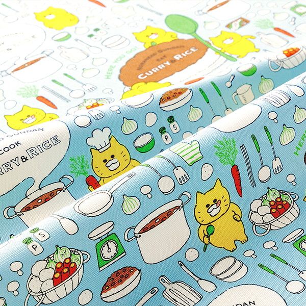 【ノラネコぐんだん】 ファブリック オックス（1mカットクロス/ノラネコクッキング/ラムネいろ）