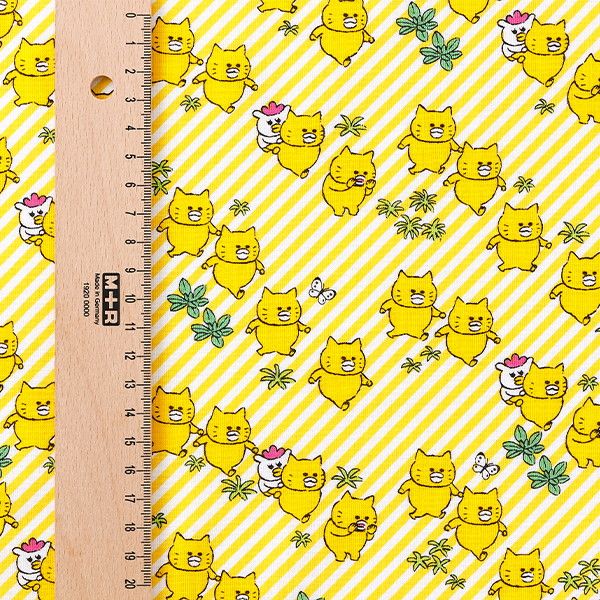 【ノラネコぐんだん】 ファブリック シーチング（1mカットクロス/ノラネコさんぽ/しましまきいろ）