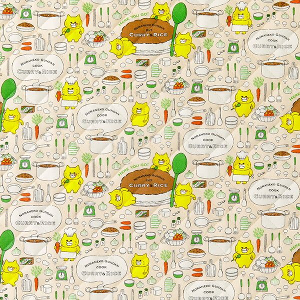 【ノラネコぐんだん】オックスキルト生地50cmカットクロス（ノラネコクッキング/バニラいろ）