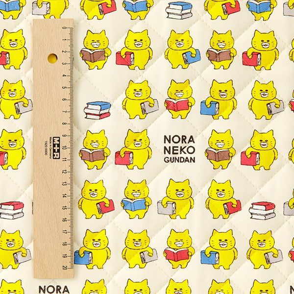 【ノラネコぐんだん】オックスキルト生地50cmカットクロス（ノラネコどくしょ/クリームいろ）