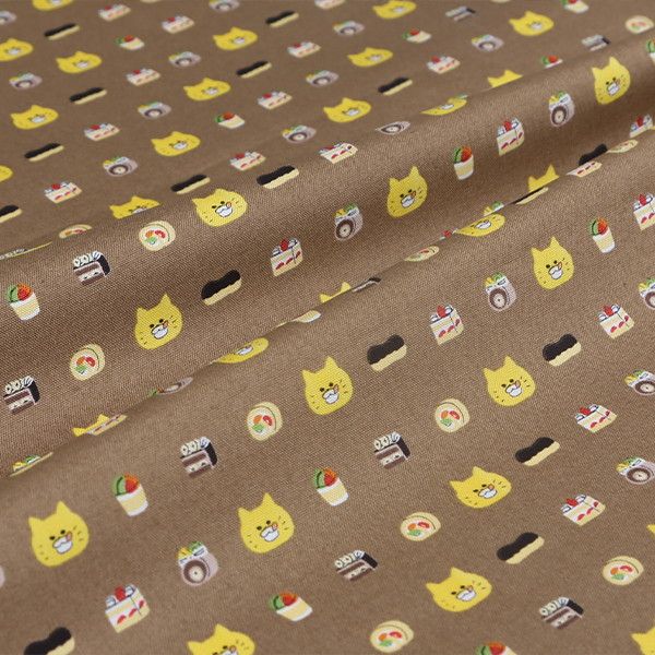 【ノラネコぐんだん】ファブリック オックス50cmカットクロス（ノラネコスイーツ/チョコレートいろ）