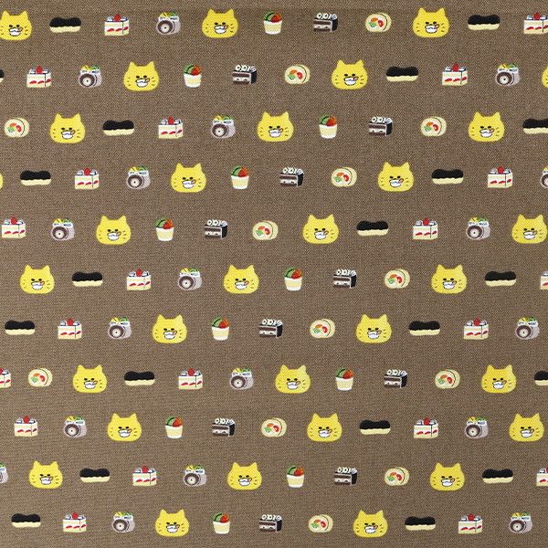 【ノラネコぐんだん】ファブリック オックス50cmカットクロス（ノラネコスイーツ/チョコレートいろ）