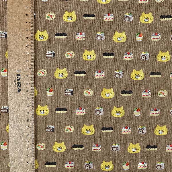 【ノラネコぐんだん】ファブリック オックス50cmカットクロス（ノラネコスイーツ/チョコレートいろ）