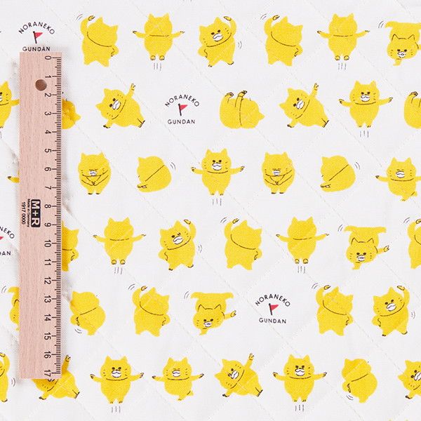 【ノラネコぐんだん】オックスキルト生地 50cmカットクロス（ノラネコたいそう/きなり）
