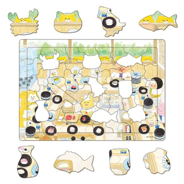 【ノラネコぐんだん】シルエットピースチャイルドパズル(60ピース/おすしやさん)