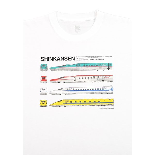 【でんしゃのずかん】大人Tシャツ（新幹線）/M