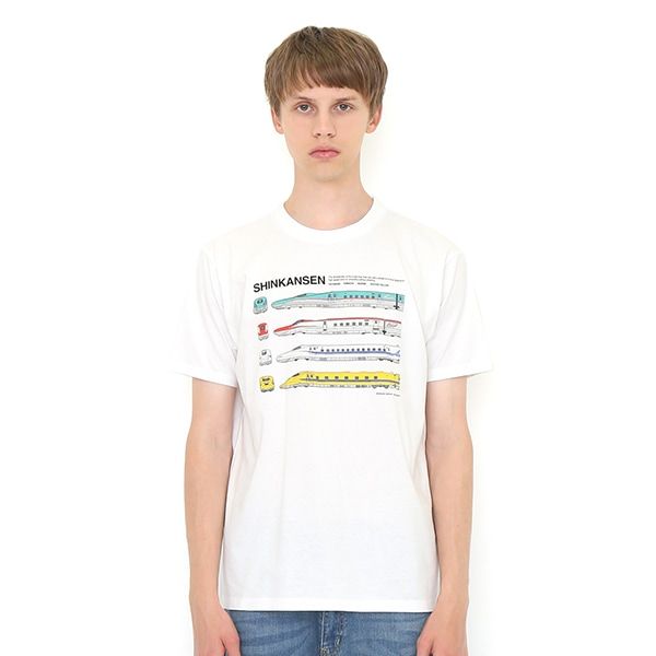 【でんしゃのずかん】大人Tシャツ（新幹線）/M