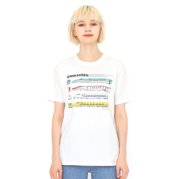 【でんしゃのずかん】大人Tシャツ（新幹線）/M