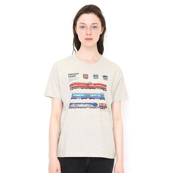 【でんしゃのずかん】大人Tシャツ（貨物列車）/M
