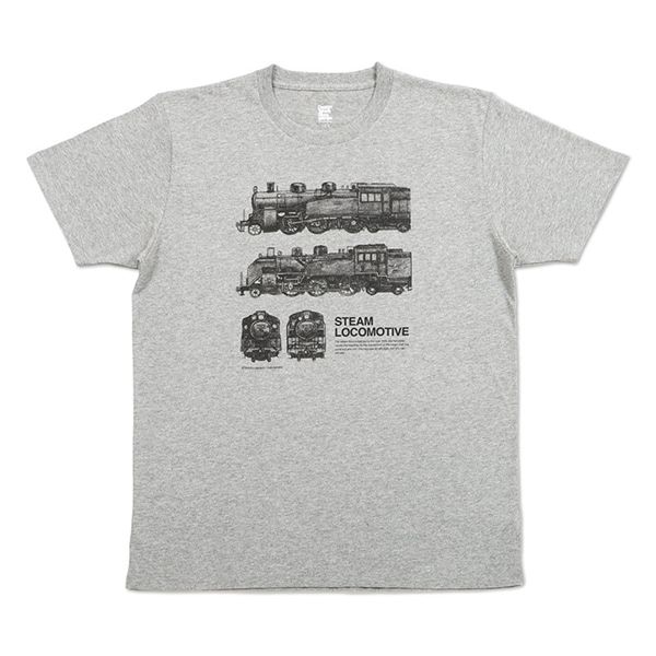 【でんしゃのずかん】大人Tシャツ（蒸気機関車）/M