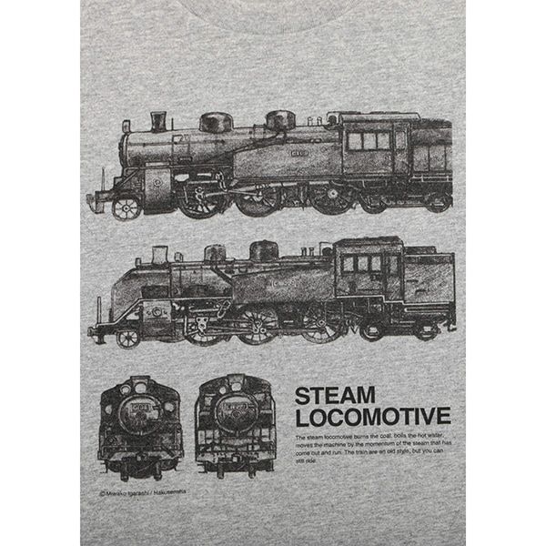 【でんしゃのずかん】大人Tシャツ（蒸気機関車）/M