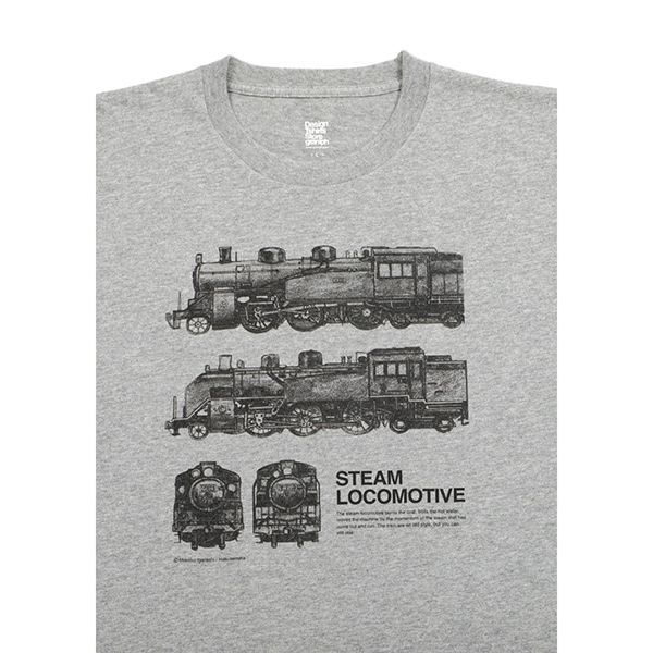 【でんしゃのずかん】大人Tシャツ（蒸気機関車）/M