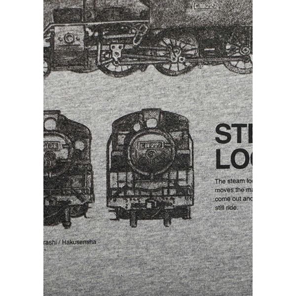 【でんしゃのずかん】大人Tシャツ（蒸気機関車）/M