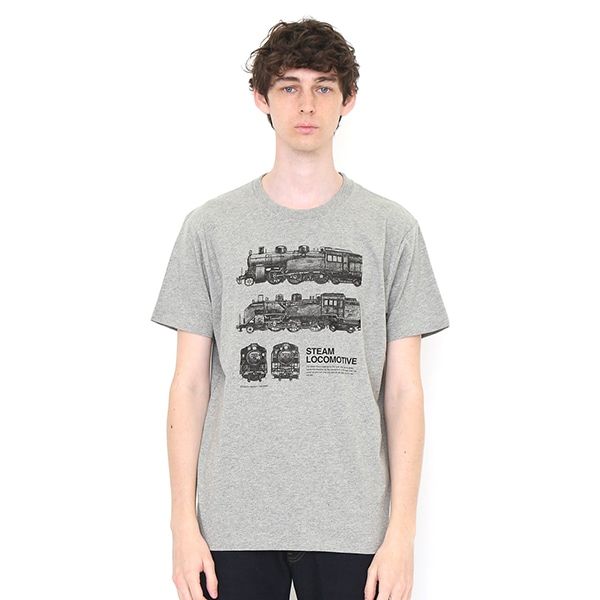 【でんしゃのずかん】大人Tシャツ（蒸気機関車）/M