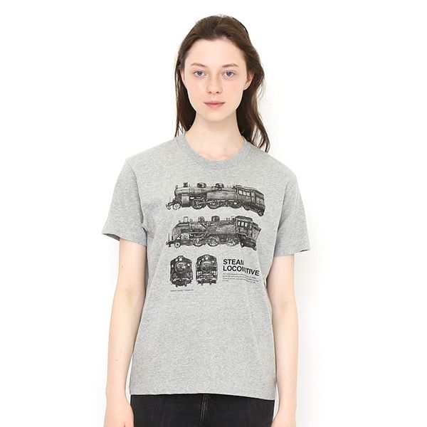 【でんしゃのずかん】大人Tシャツ（蒸気機関車）/M