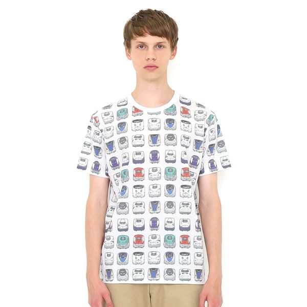 【でんしゃのずかん】大人Tシャツ（でんしゃのずかんパターン）/M