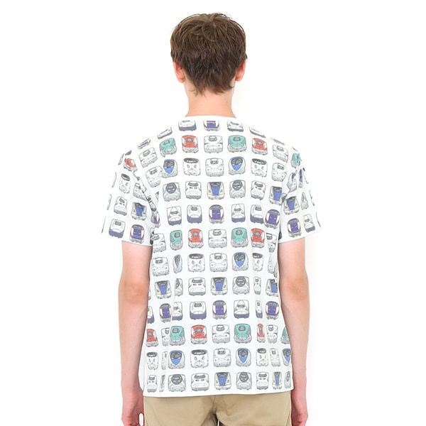【でんしゃのずかん】大人Tシャツ（でんしゃのずかんパターン）/M