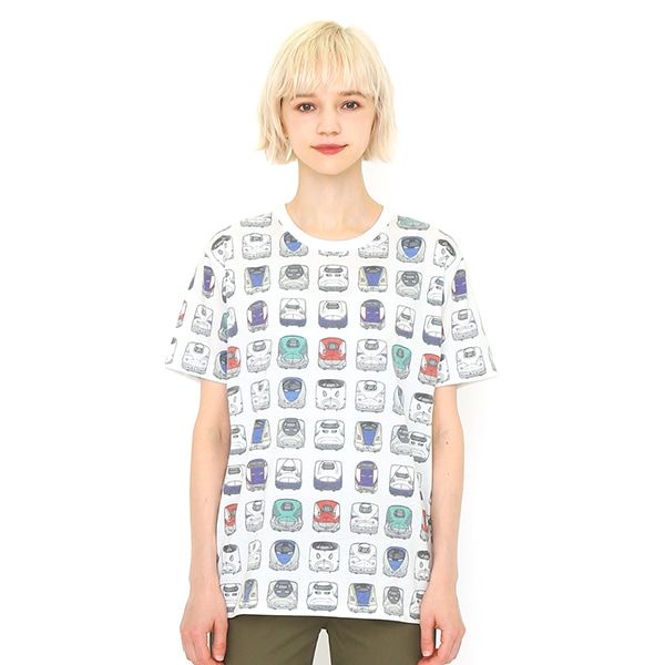 【でんしゃのずかん】大人Tシャツ（でんしゃのずかんパターン）/M