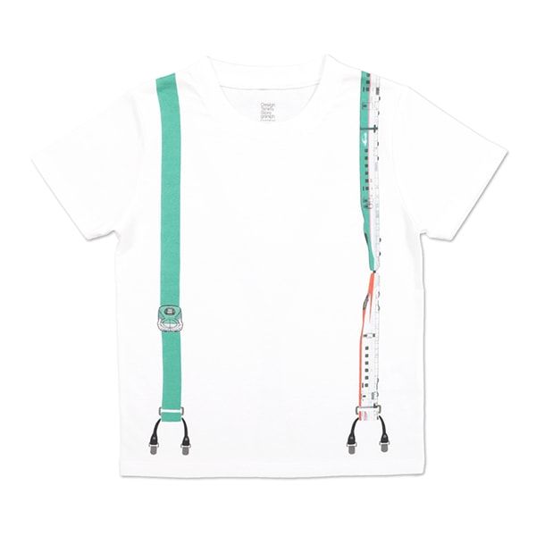 【でんしゃのずかん】キッズTシャツ（グリーンサスペンダー）/110cm