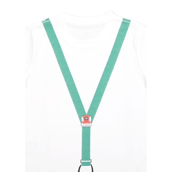 【でんしゃのずかん】キッズTシャツ（グリーンサスペンダー）/110cm
