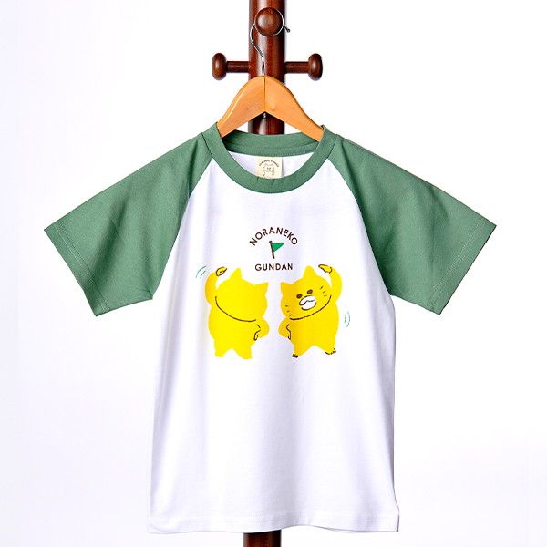 【ノラネコぐんだん】Tシャツ（たいそう/白×緑）/130cm