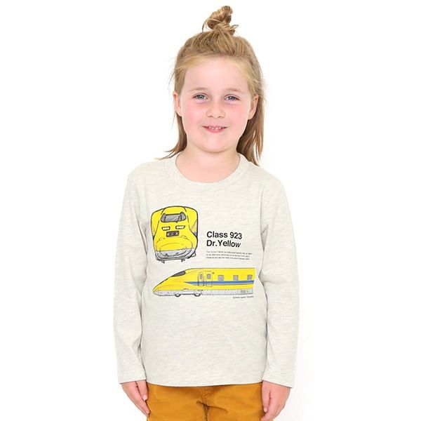 【でんしゃのずかん】キッズ長袖Tシャツ（ドクターイエロー柄）