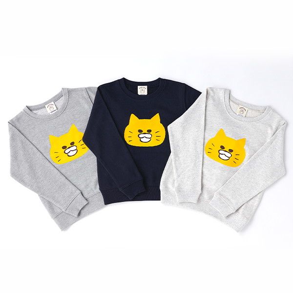 【ノラネコぐんだん】キッズトレーナー（かお/グレー）