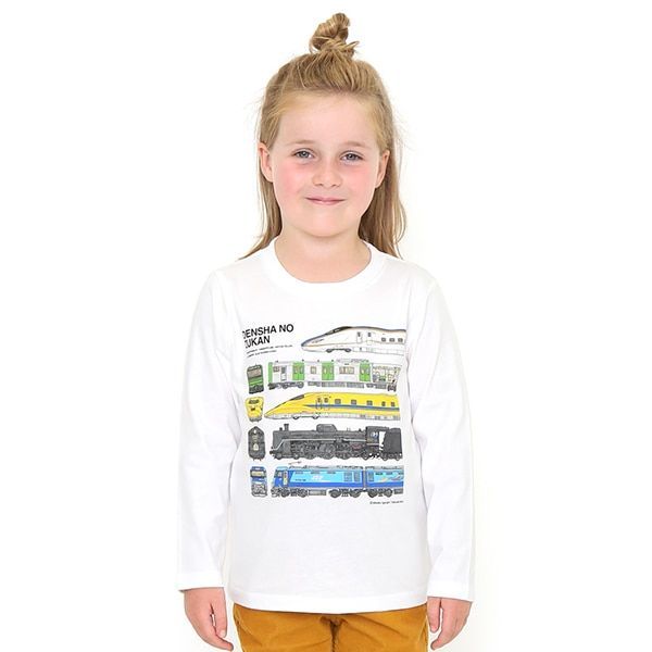【でんしゃのずかん】キッズ長袖Tシャツ（表紙柄）