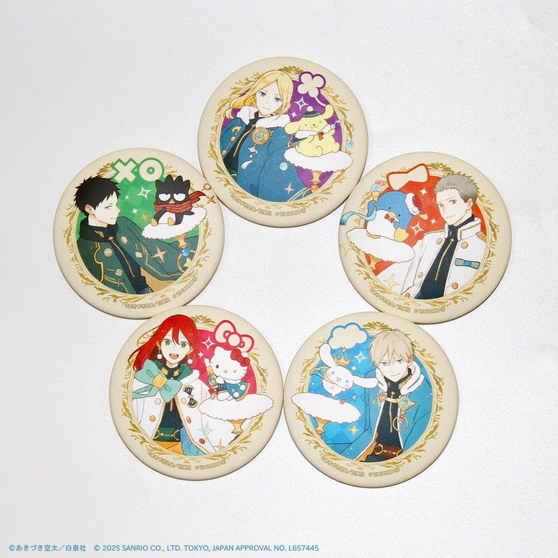 マット加工缶バッジ(57mm)「赤髪の白雪姫×サンリオキャラクターズ」01/ブラインド(5種)(コラボイラスト)